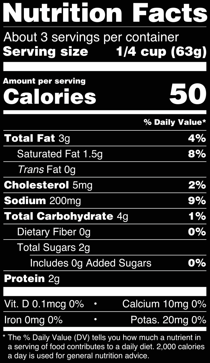 Mushroom Madness Alfredo Nutrition Facts